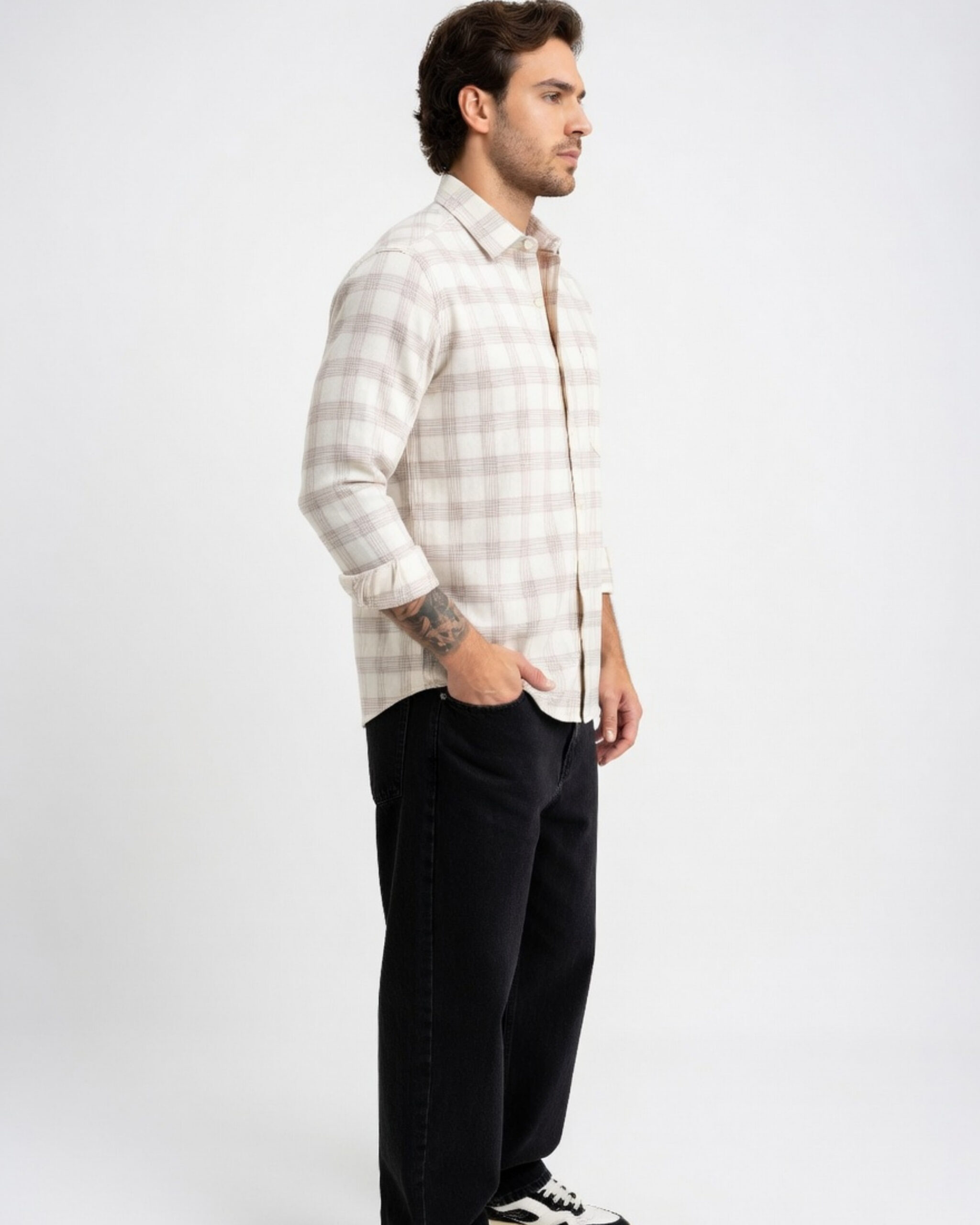 Men’s White & Pink Check Cotton Shirt - Image 4