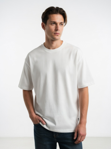 Classic White Round Neck Tee with clean minimalist design