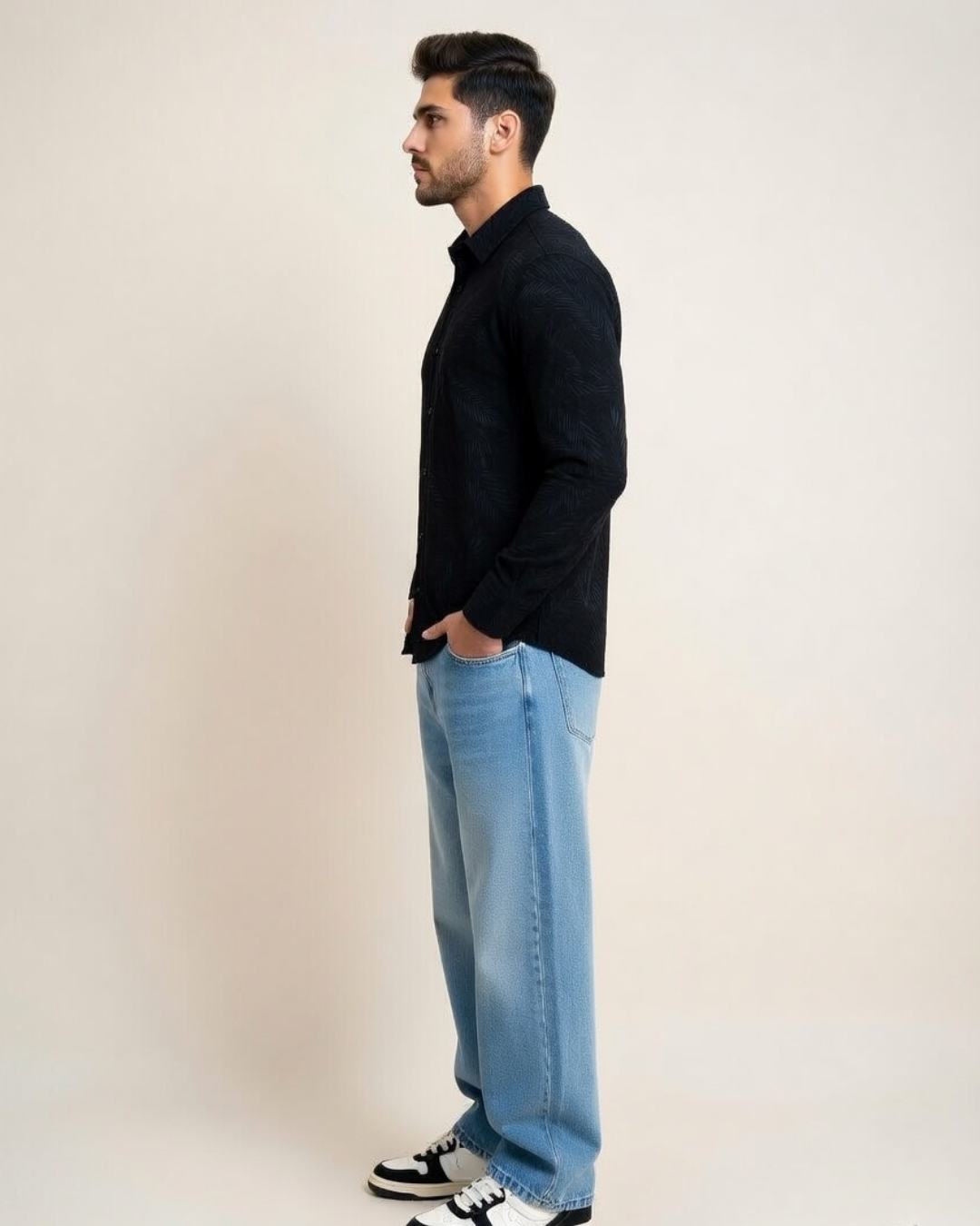 Smart Casual Black Shirt & Denim Outfit - Image 4