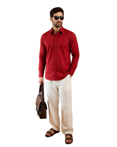 Classic Red Full Sleeve Shirt for Men – Casual & Smart Casual Shirt - Image 2