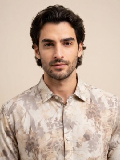 Pink floral printed shirt for men with floral pattern design