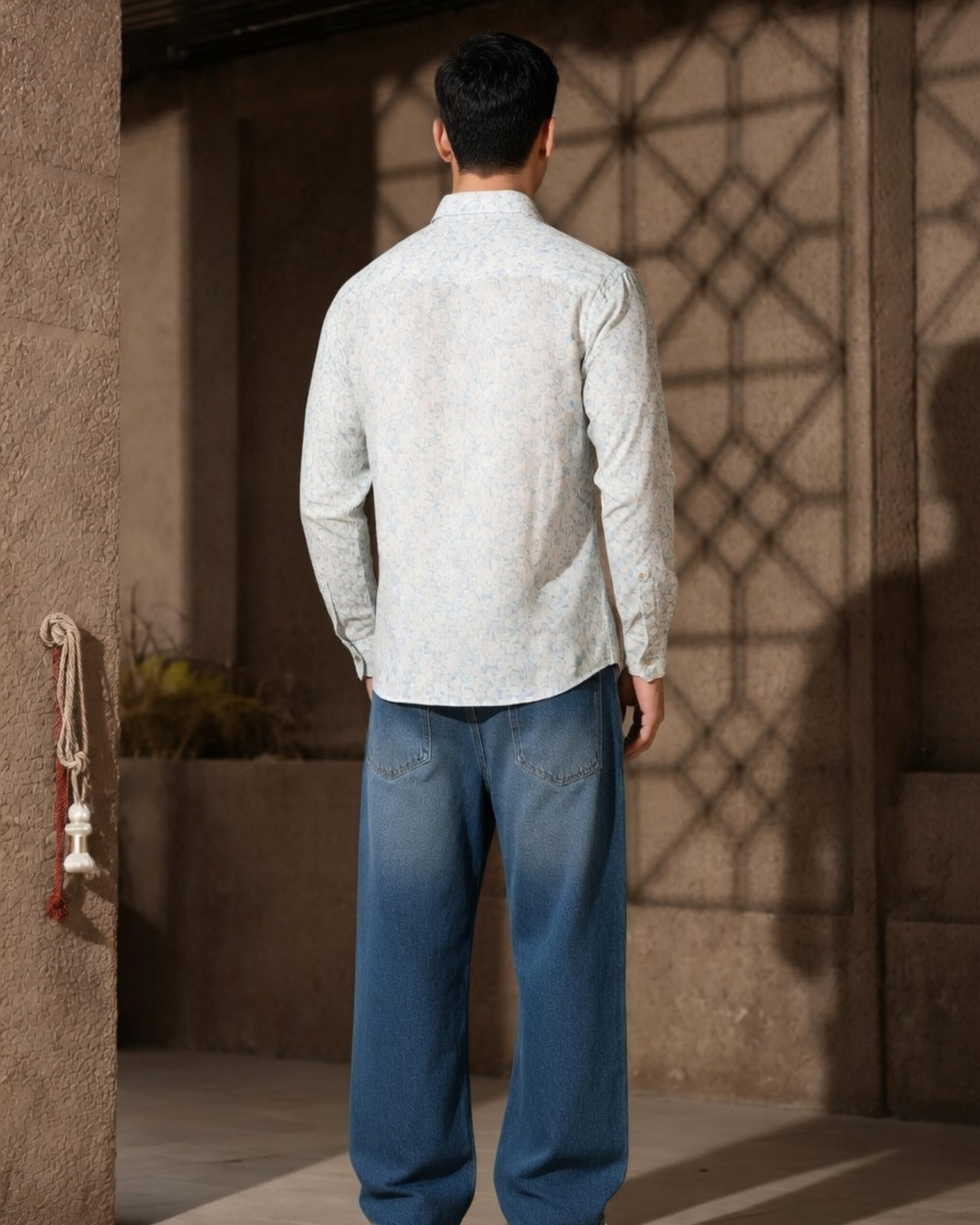 White Blue Floral Print Shirt for Men – Casual Floral Printed Shirt - Image 4