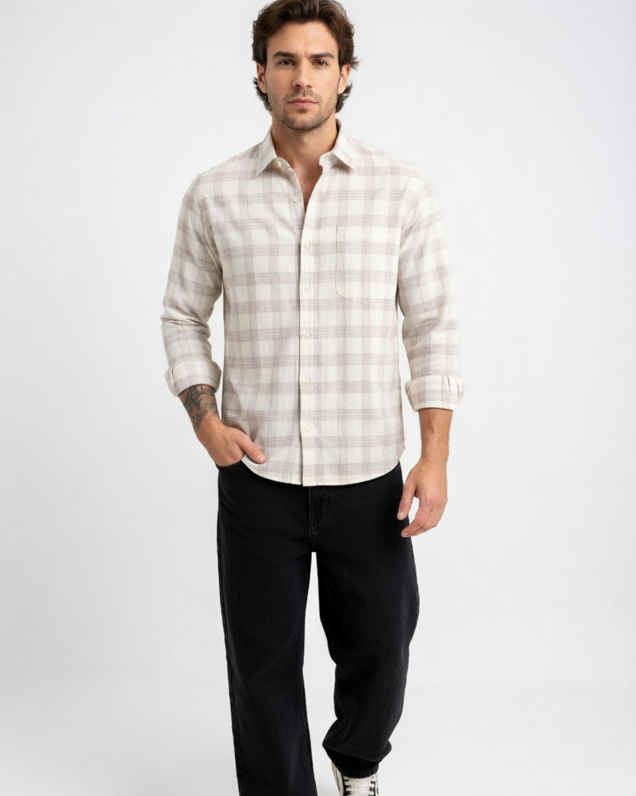 White Pink Check Shirt for Men – Classic Checked Casual Shirt - Image 2