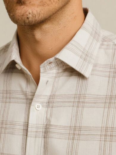 White pink check shirt for men with classic check pattern