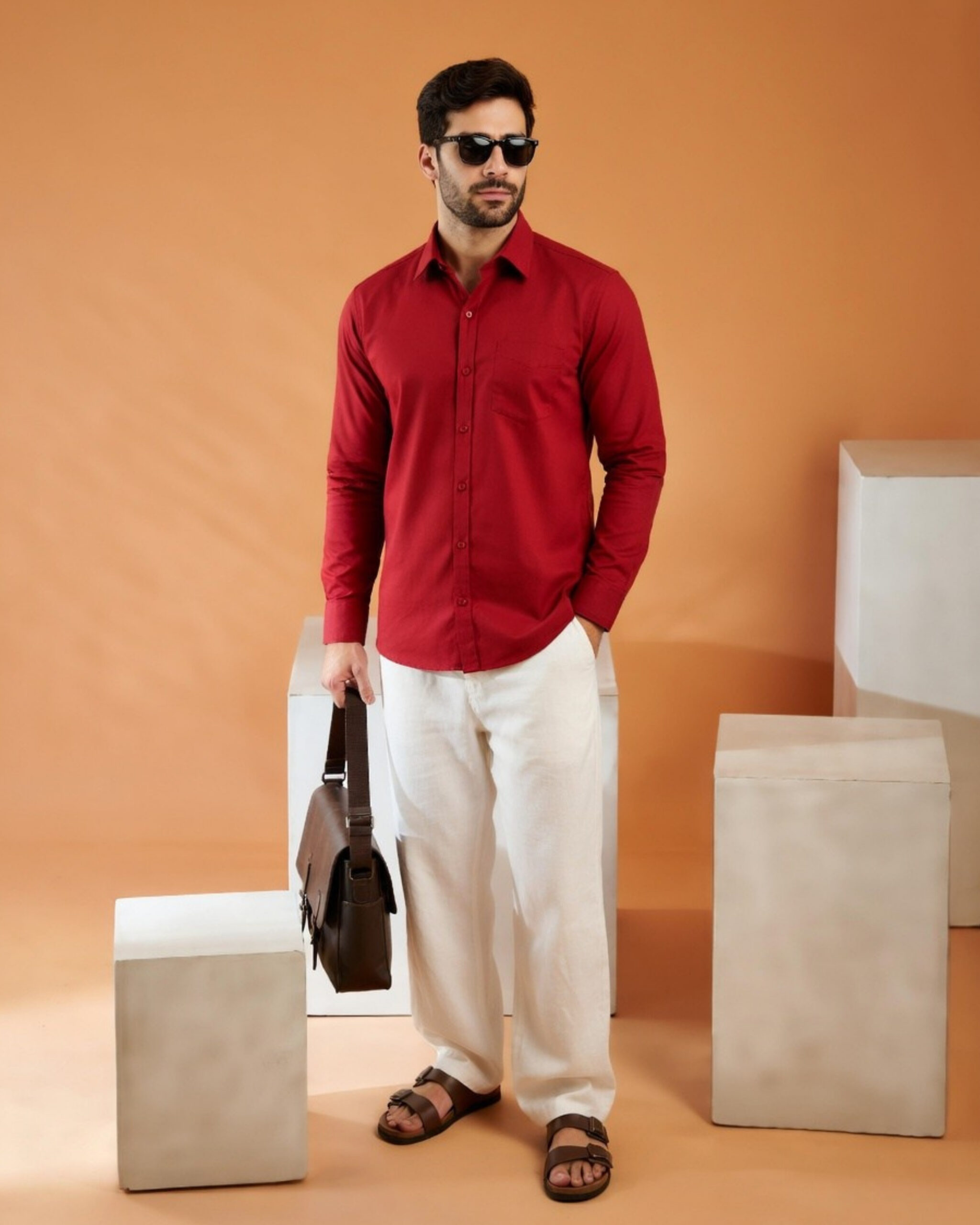 Classic Red Full Sleeve Shirt for Men – Casual & Smart Casual Shirt - Image 4