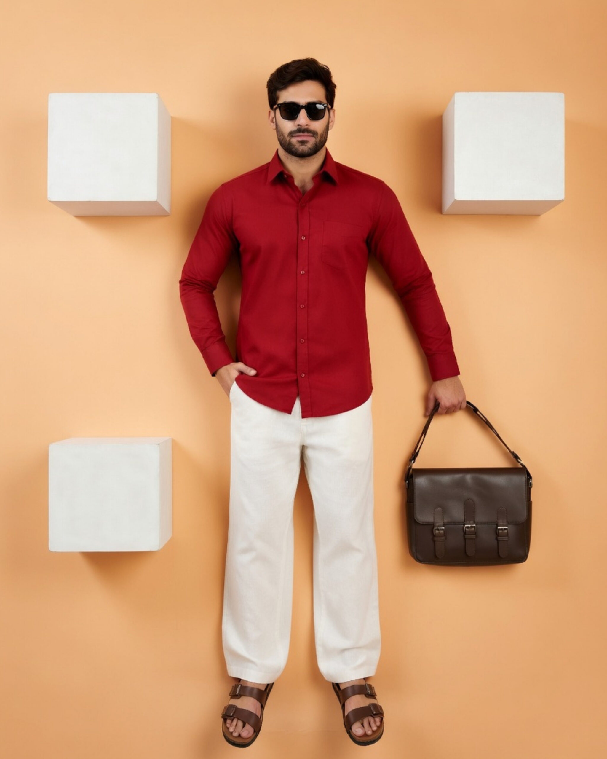 Classic Red Full Sleeve Shirt for Men – Casual & Smart Casual Shirt - Image 7