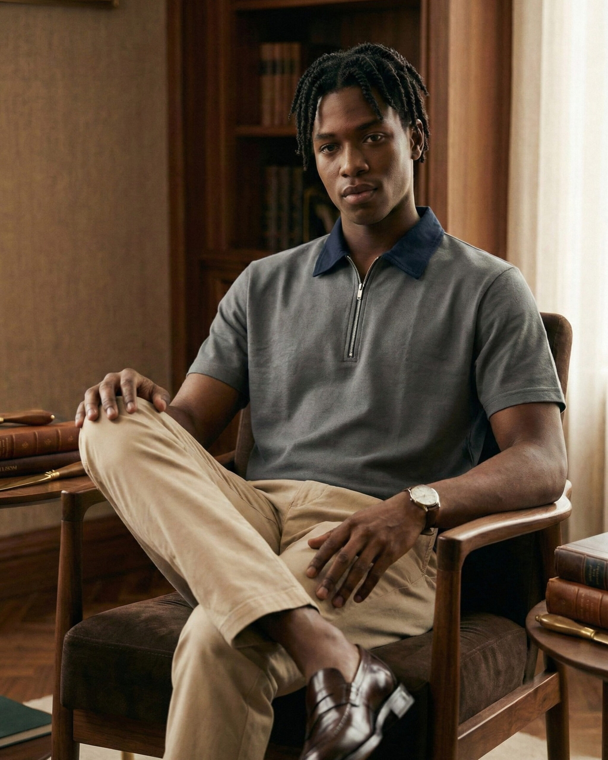 Grey & Blue Contrast Polo Tee – Smart Casual Polo T-Shirt - Image 5